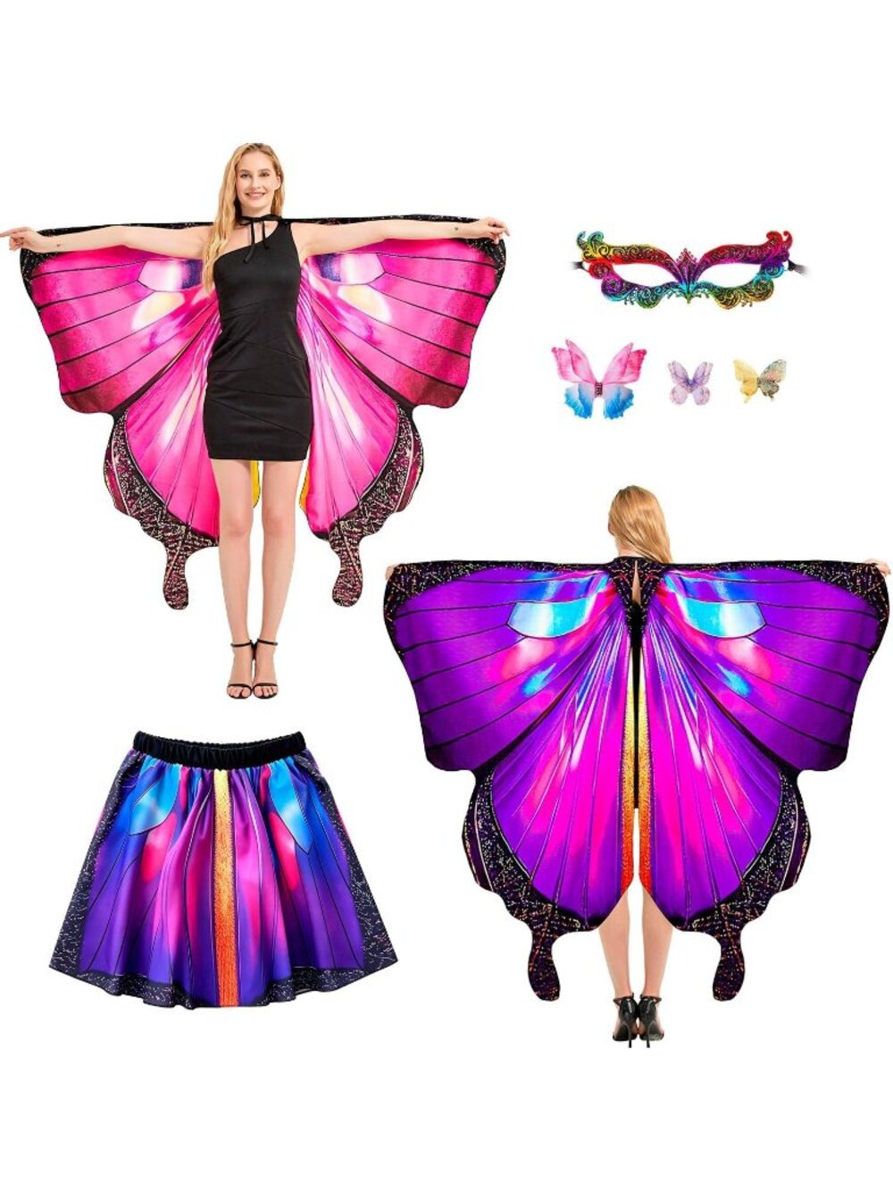 🎃Women's Purple Double Sided Halloween Butterfly Moth Wings With Skirt Costume